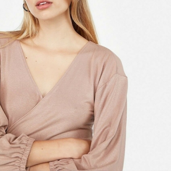 Metallic Tie Front Wrap Blouse - Picture 3 of 6